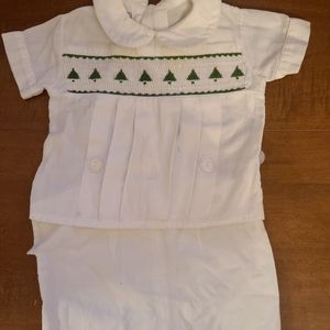 Handmade smocked baby boy Christmas outfit